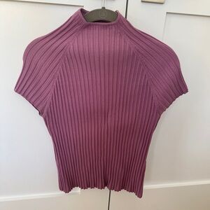 EVIE Purple Ribbed Silk Mock Neck Sweater